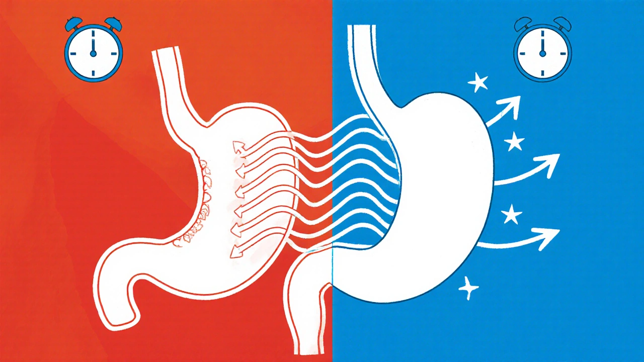 Comparaison monoline du péristaltisme lent et accéléré du estomac avec le rabéprazole.