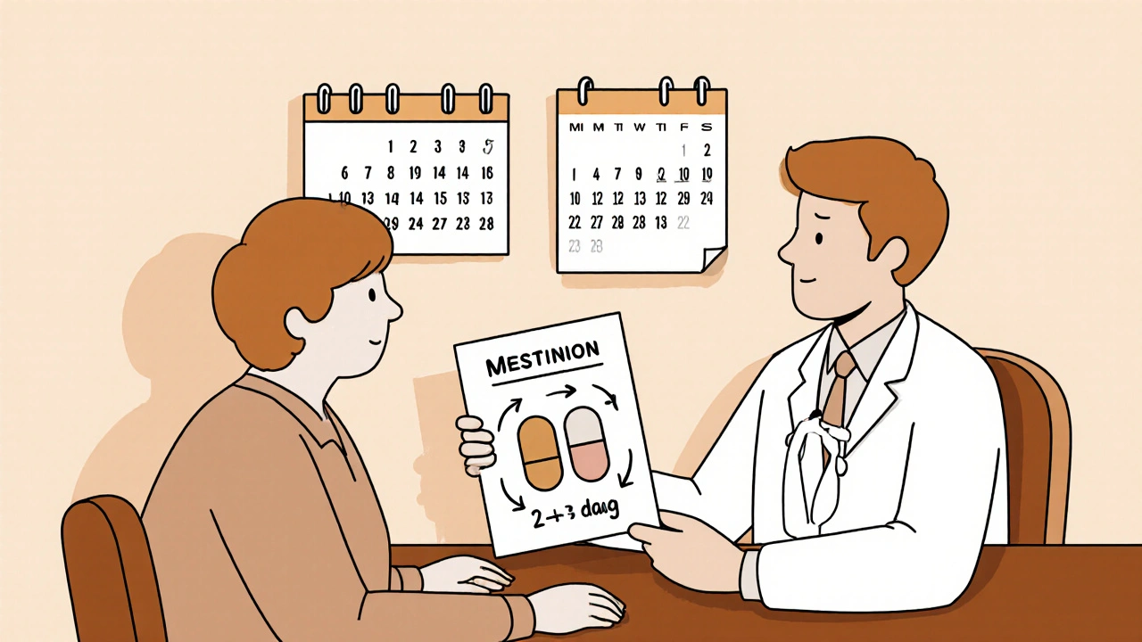 Illustration d'un médecin et d'un patient planifiant le passage à un nouveau traitement.