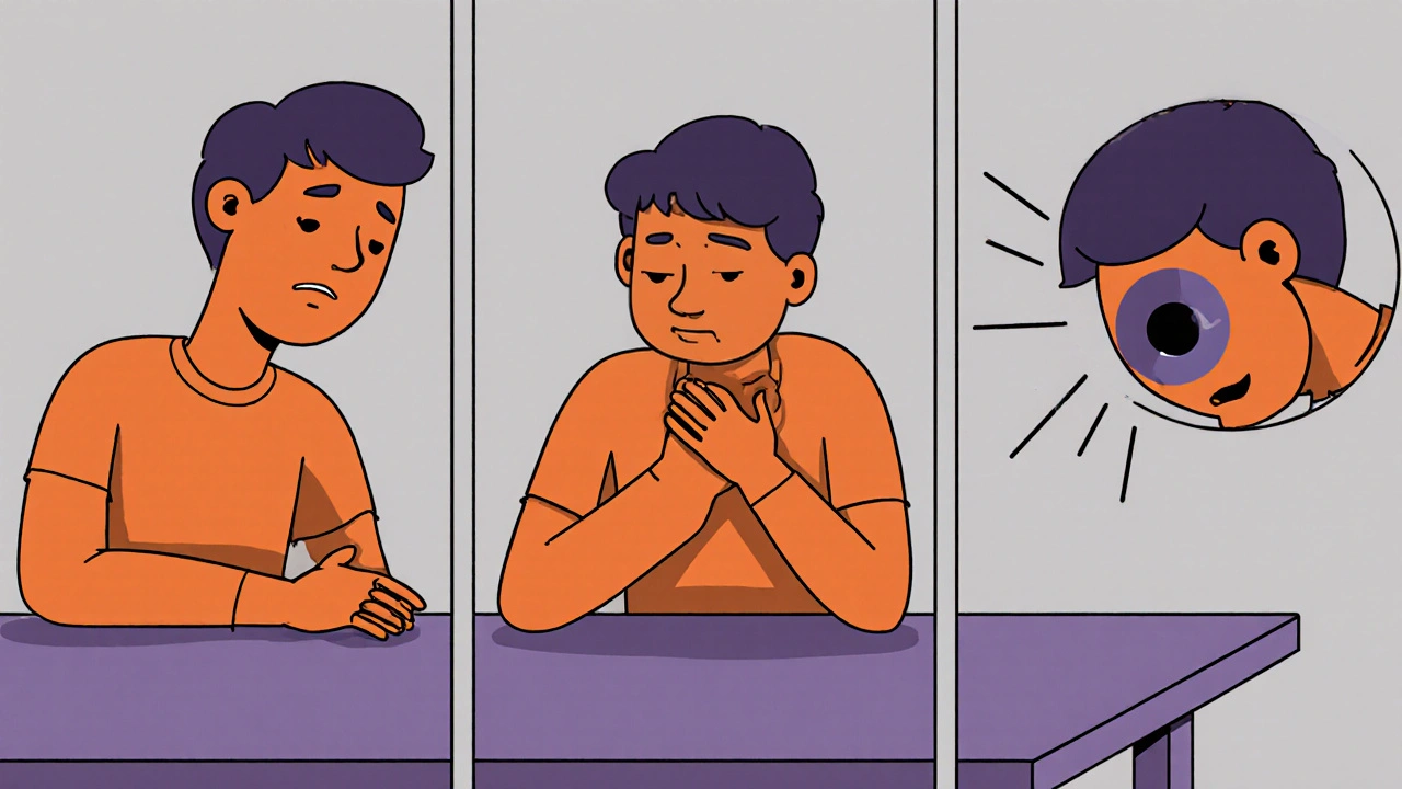 Personne montrant faiblesse, trouble de la parole et mal de tête.