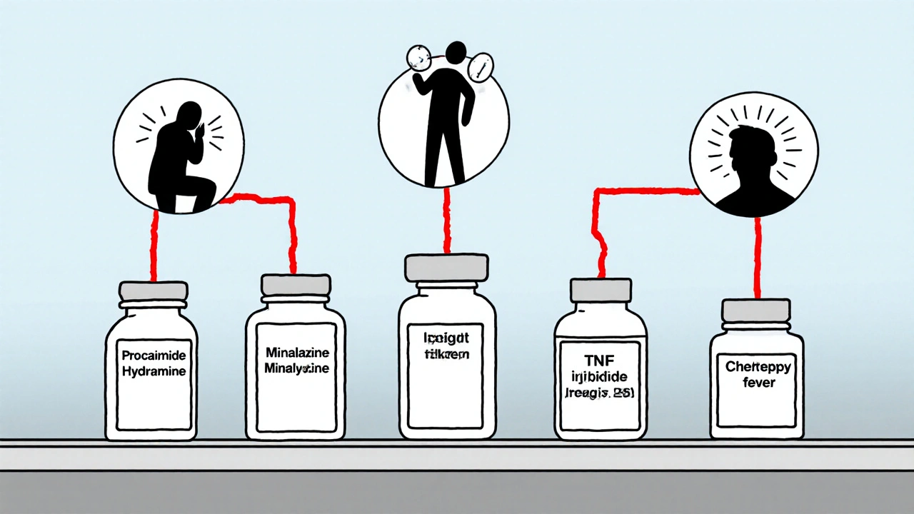 Étagère de médicaments reliés à des symptômes de lupus induit par les médicaments.