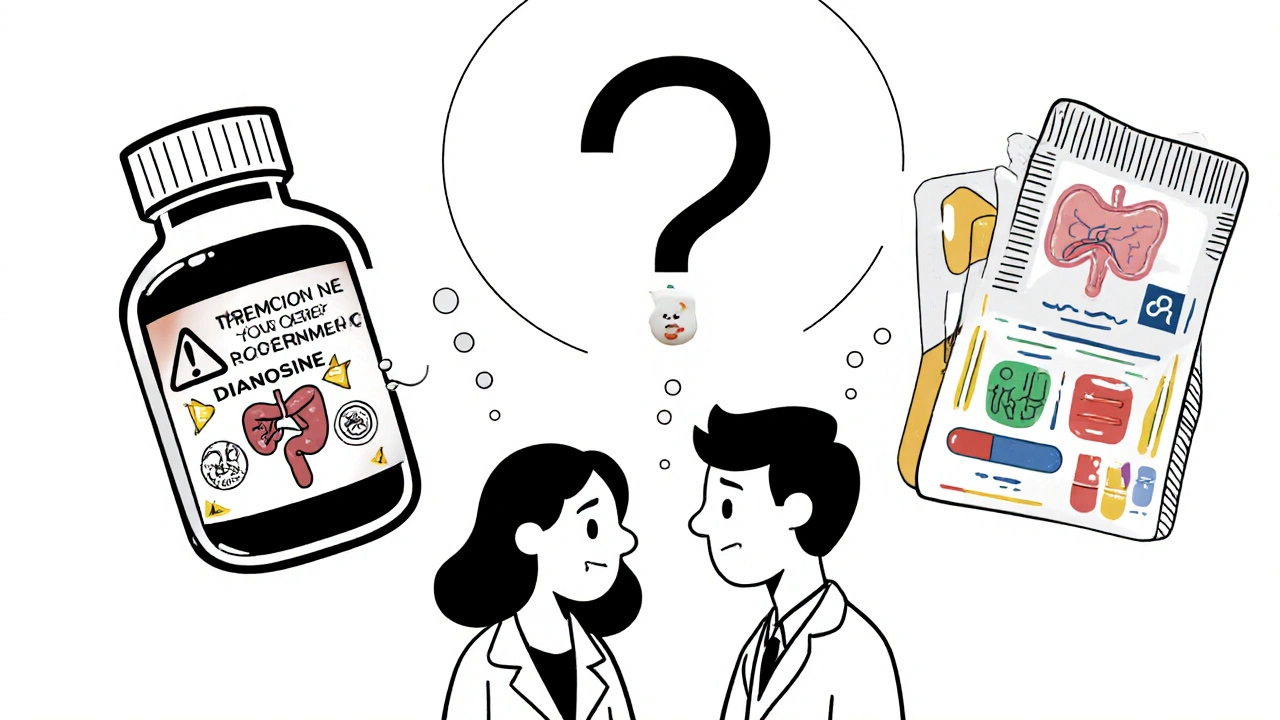 Médecin et parent discutant des options de traitement avec les médicaments anciens et modernes.