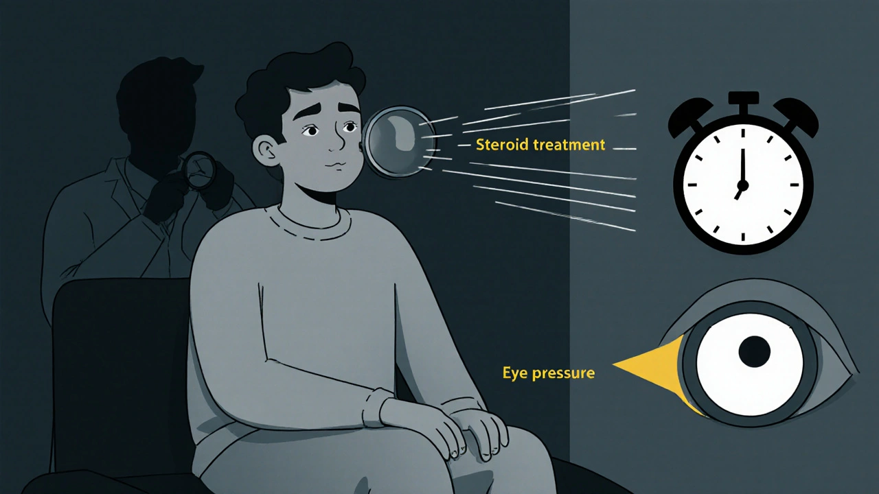 Personne unaware avec une vision périphérique réduite par un traitement stéroïdien silencieux.