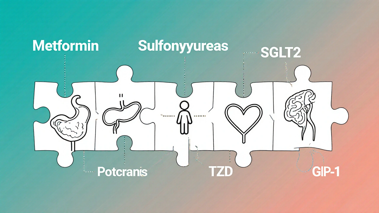 Puzzle de médicaments contre le diabète connectés à des organes, avec une pièce personnalisée pour un traitement adapté.