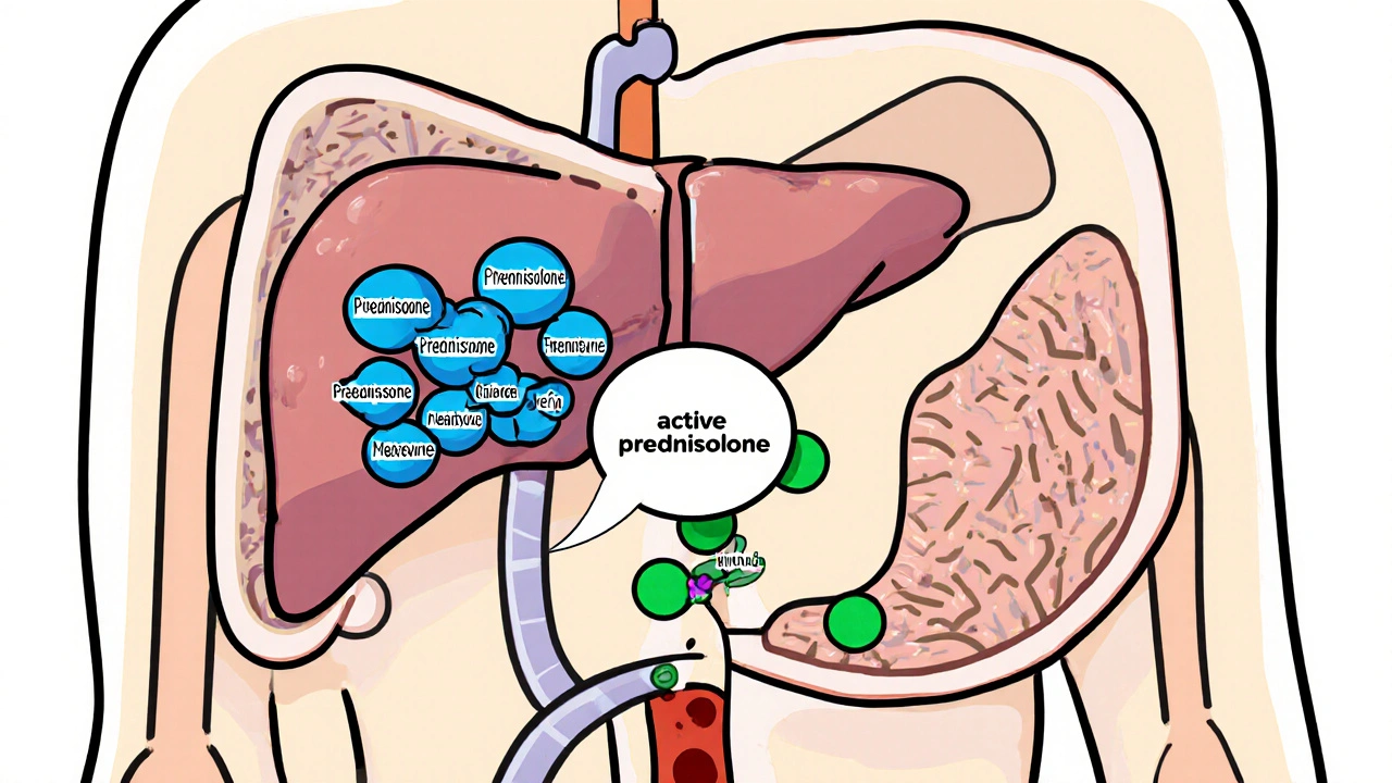 Vue du foie où le Prednisone se transforme en Prednisolone avant d'entrer dans le sang.