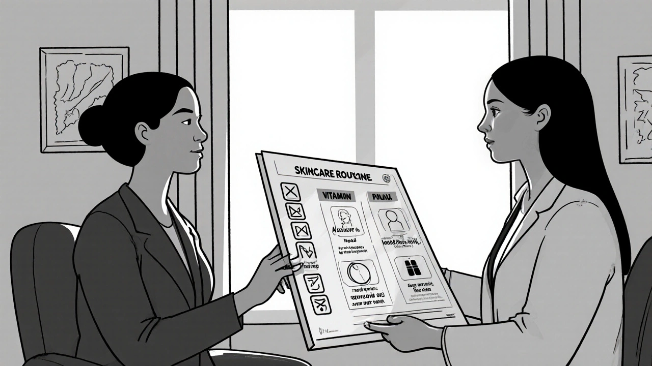 Consultation dermatologique avec produits pour traiter l&#039;hyperpigmentation.