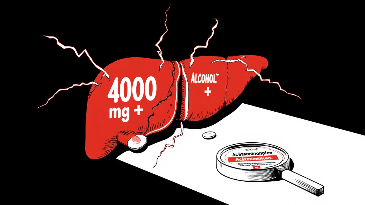 Foie avec des fissures et des avertissements visuels, une pilule en chute vers lui.