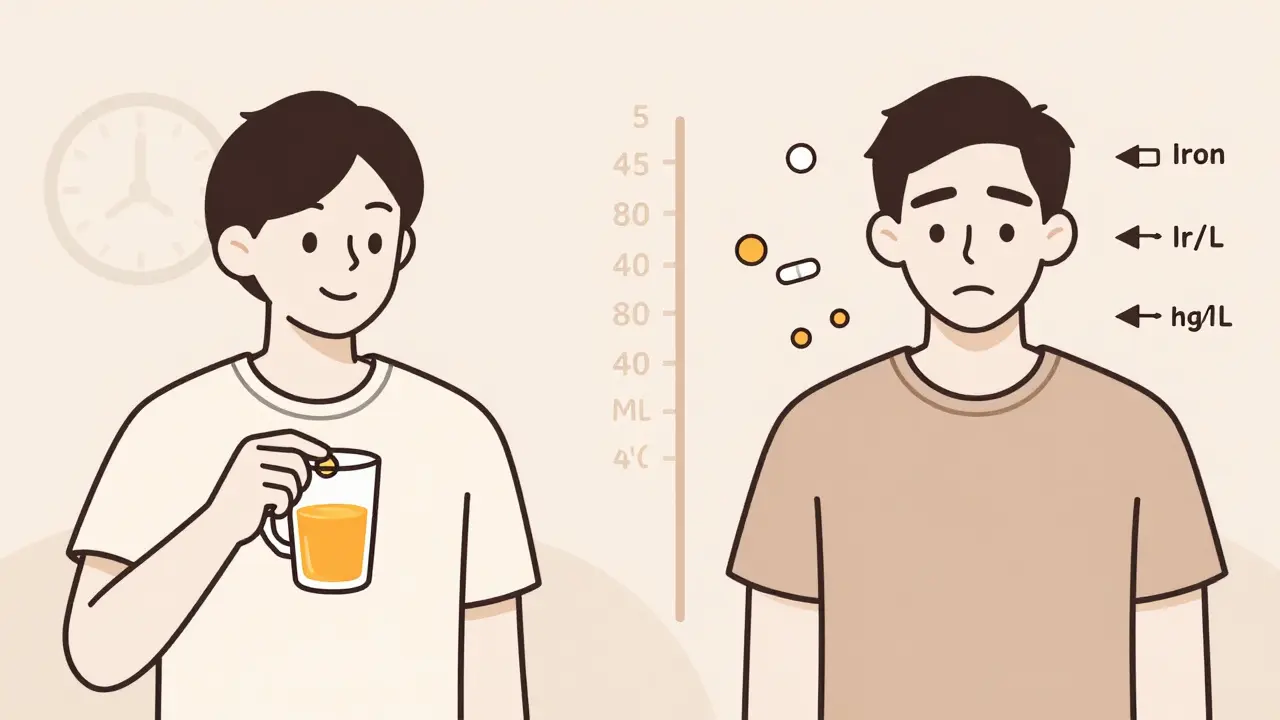 Comparaison de deux vies : une avec une supplémentation en fer réussie, l'autre avec des médicaments inefficaces à long terme.
