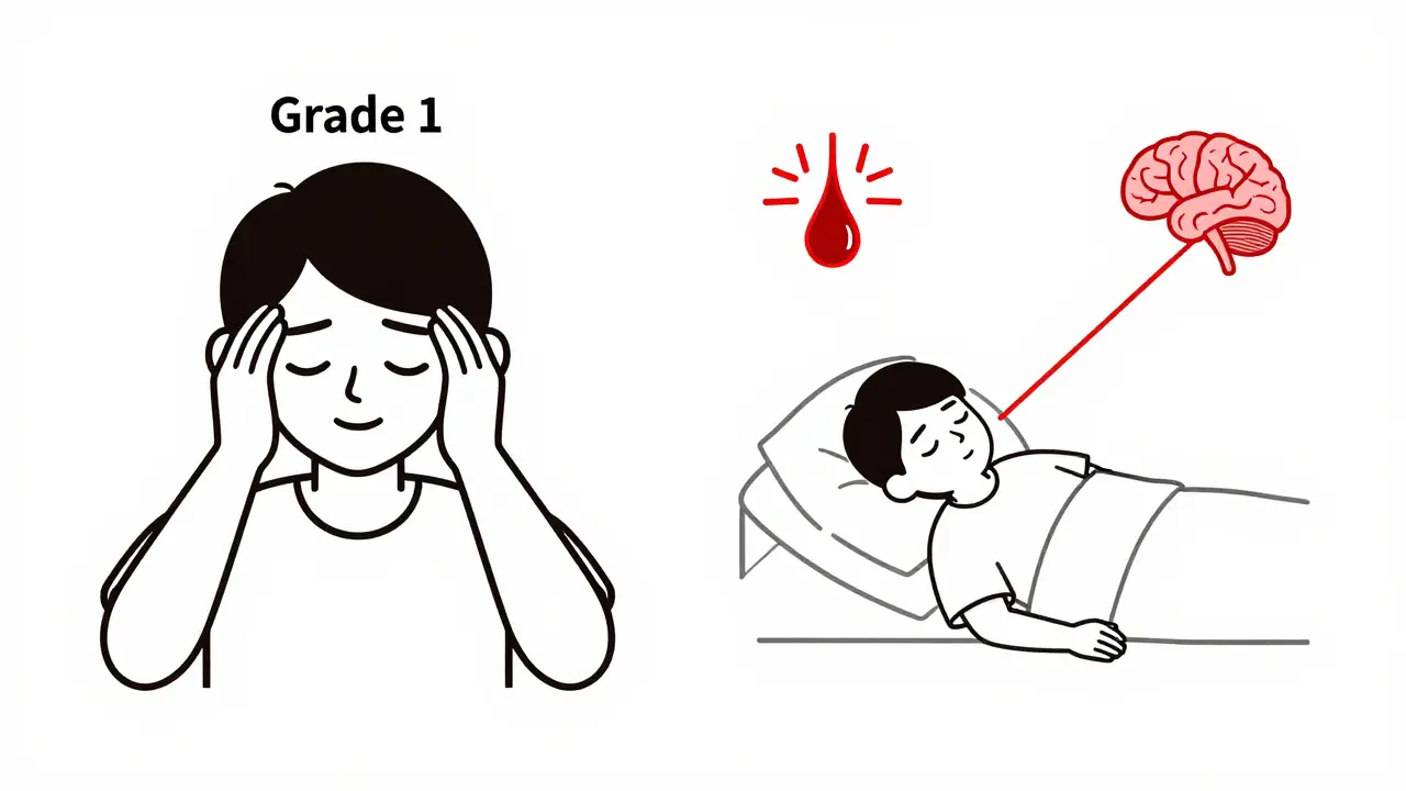 Comparaison visuelle entre un mal de tête léger et une hémorragie cérébrale causée par le même symptôme.