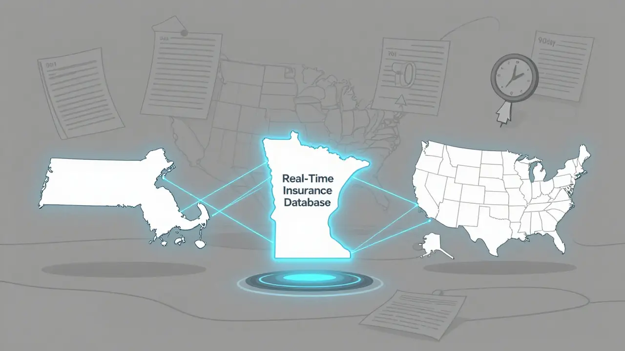 Trois États connectés en temps réel à une base de données d'assurance, contrairement à d'autres avec des formulaires en pile.