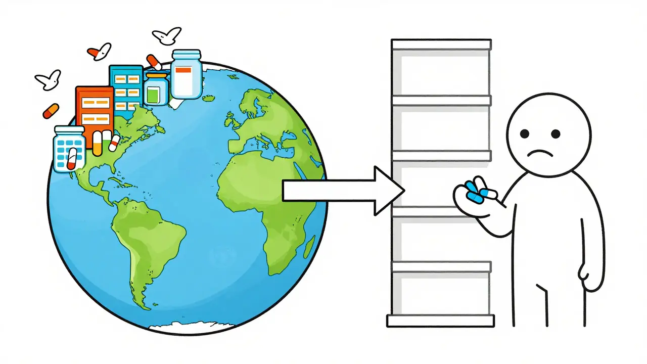 Un globe contrastant l'accès aux traitements combinés entre pays riches et pays pauvres.