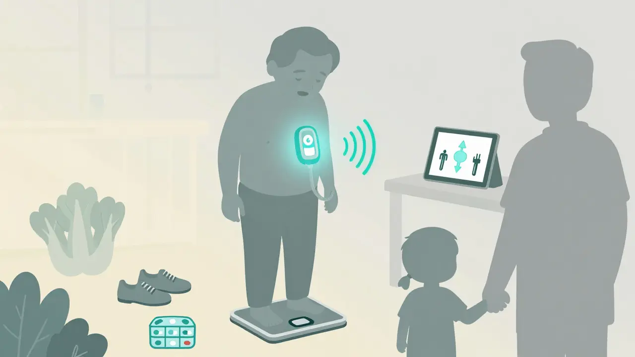 Une personne âgée suivant son état de santé au quotidien, avec un dispositif CardioMEMS intégré.