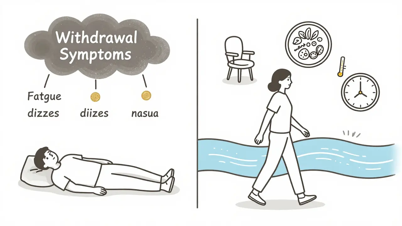Deux chemins : l’un vers des symptômes de sevrage, l’autre vers une récupération soutenue par un mode de vie sain.