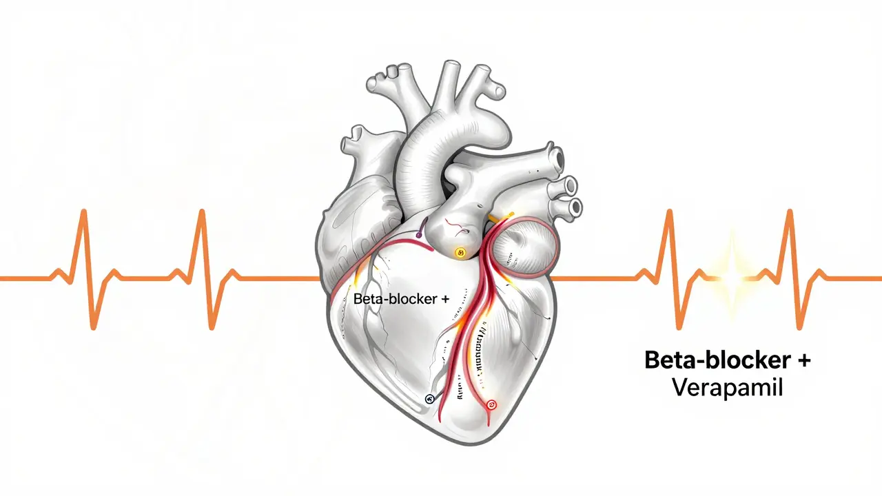 Effets cardiaques de la combinaison des bêta-bloquants et des bloqueurs calciques