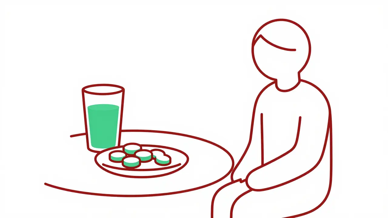 Illustration de comprimés de glucose et jus pour traiter l'hypoglycémie.