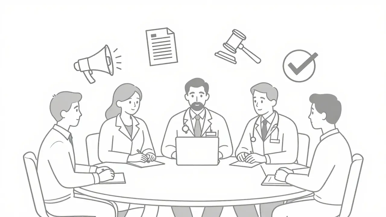 Comité multidisciplinaire discutant des critères éthiques d'allocation de médicaments.