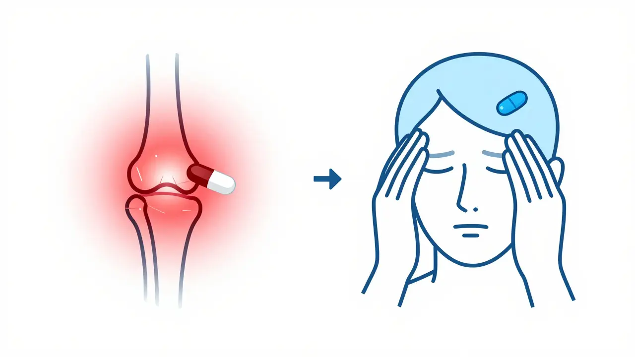 Comparaison illustrée entre l'effet anti-inflammatoire et l'effet analgésique.