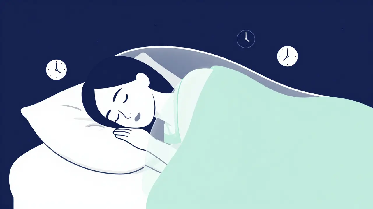 Illustration monoline d'une personne dormant paisiblement grâce à un traitement protecteur.