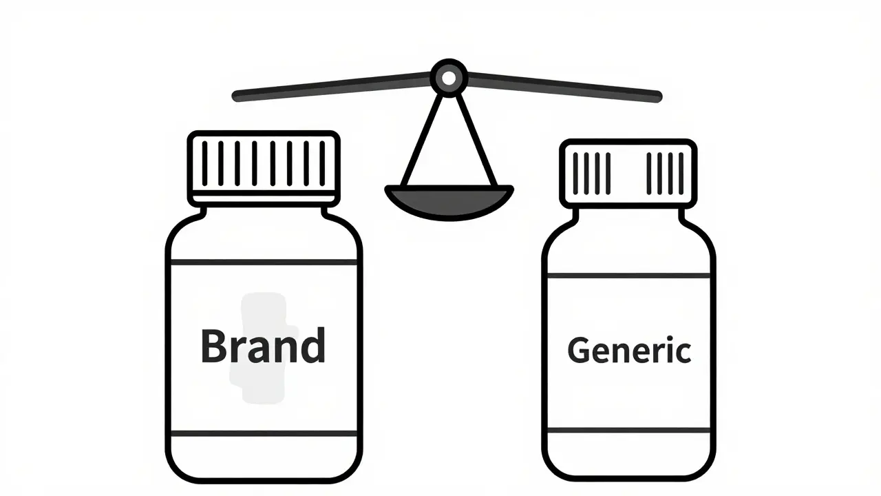 Comparaison visuelle entre médicament de marque et générique équivalent