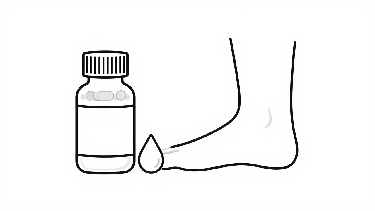 Goutte d'eau et pilule illustrant le traitement au bicarbonate