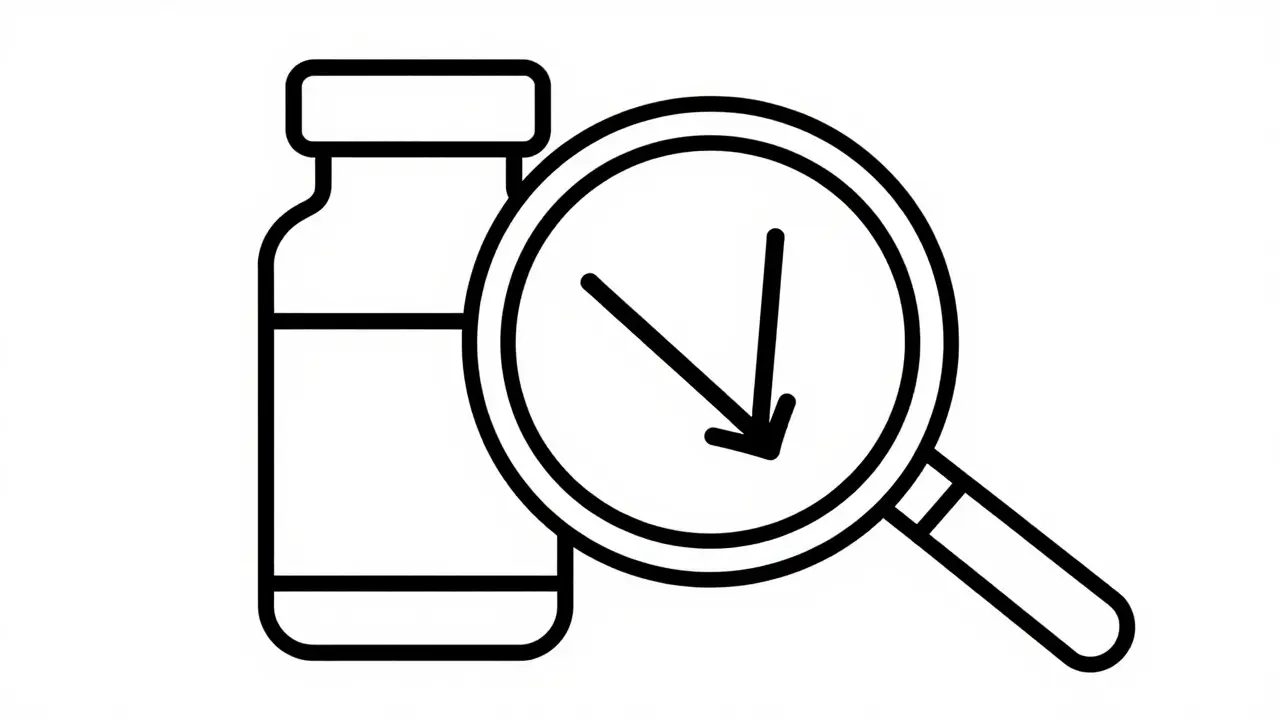 Loupes et bouteille de médicaments illustrant les économies
