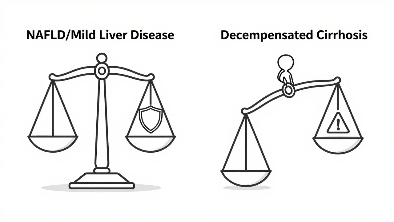 Balance illustrant les risques hépatiques légers versus sévères