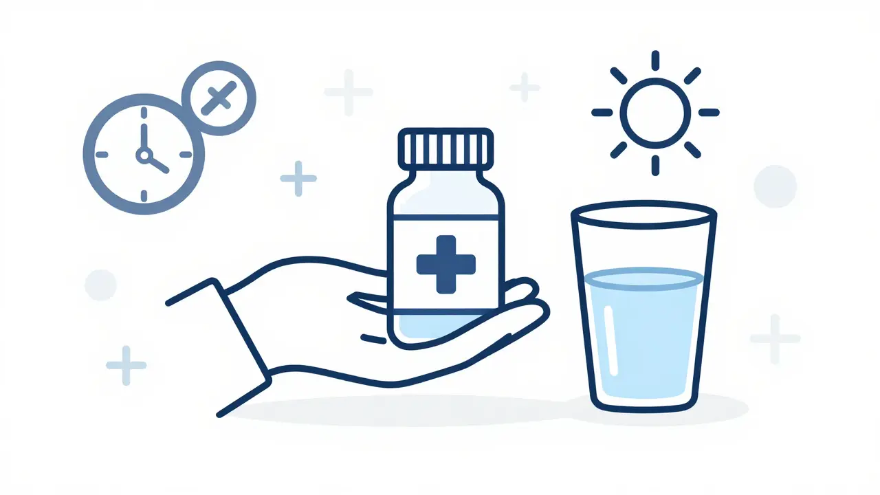 Prise correcte du médicament le matin avec un verre d'eau
