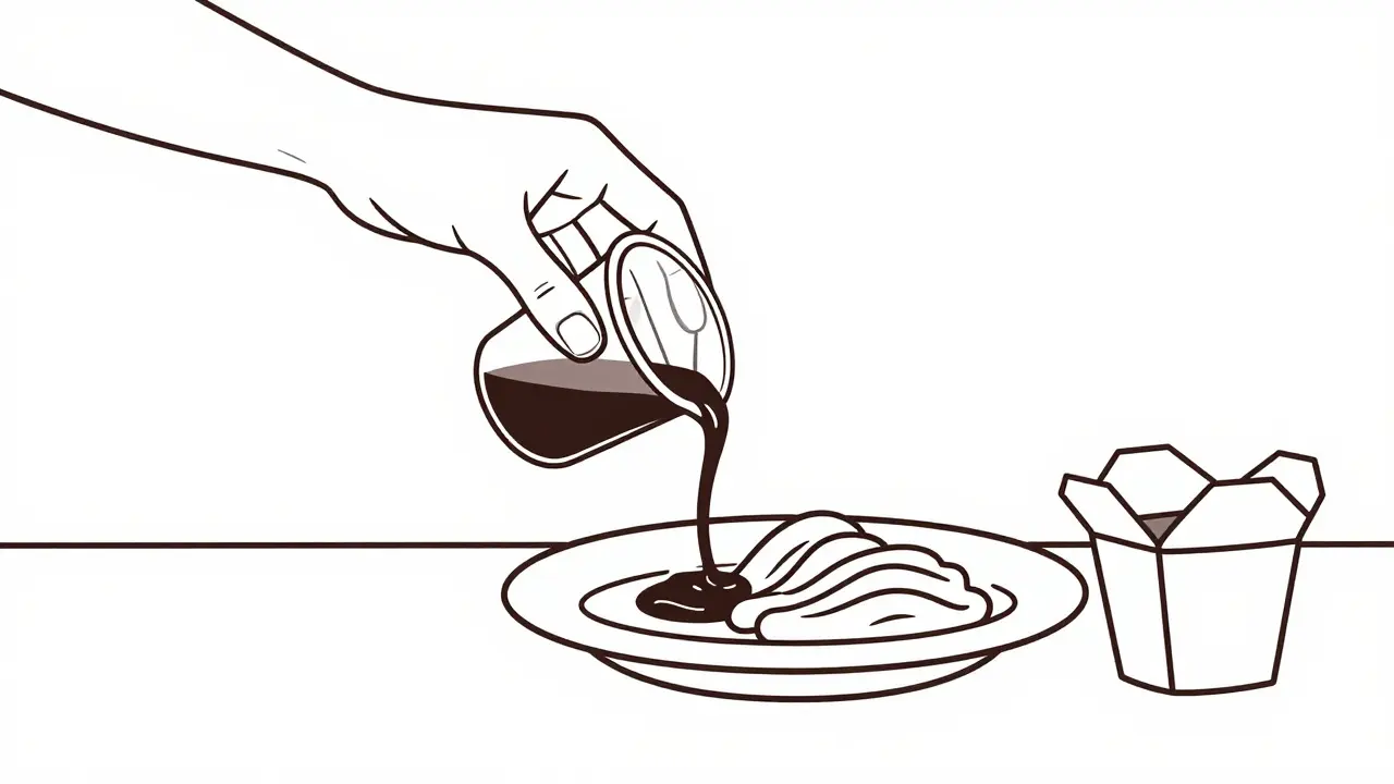 Sauce versée à part et boîte pour emporter