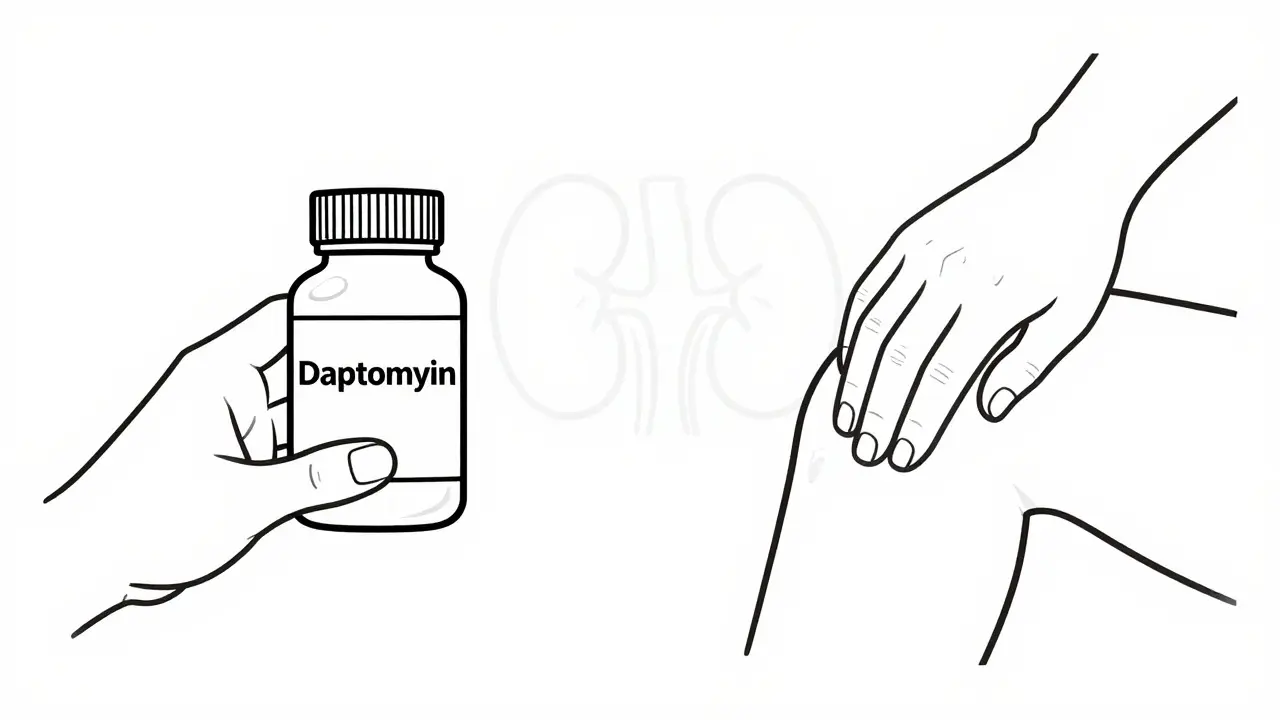 Dessin monoligne montrant des pilules et une main touchant un muscle sensible.