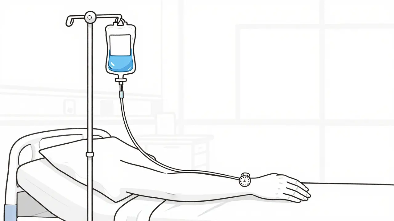 Perfusion intraveineuse en style monoligne symbolisant l'urgence du traitement